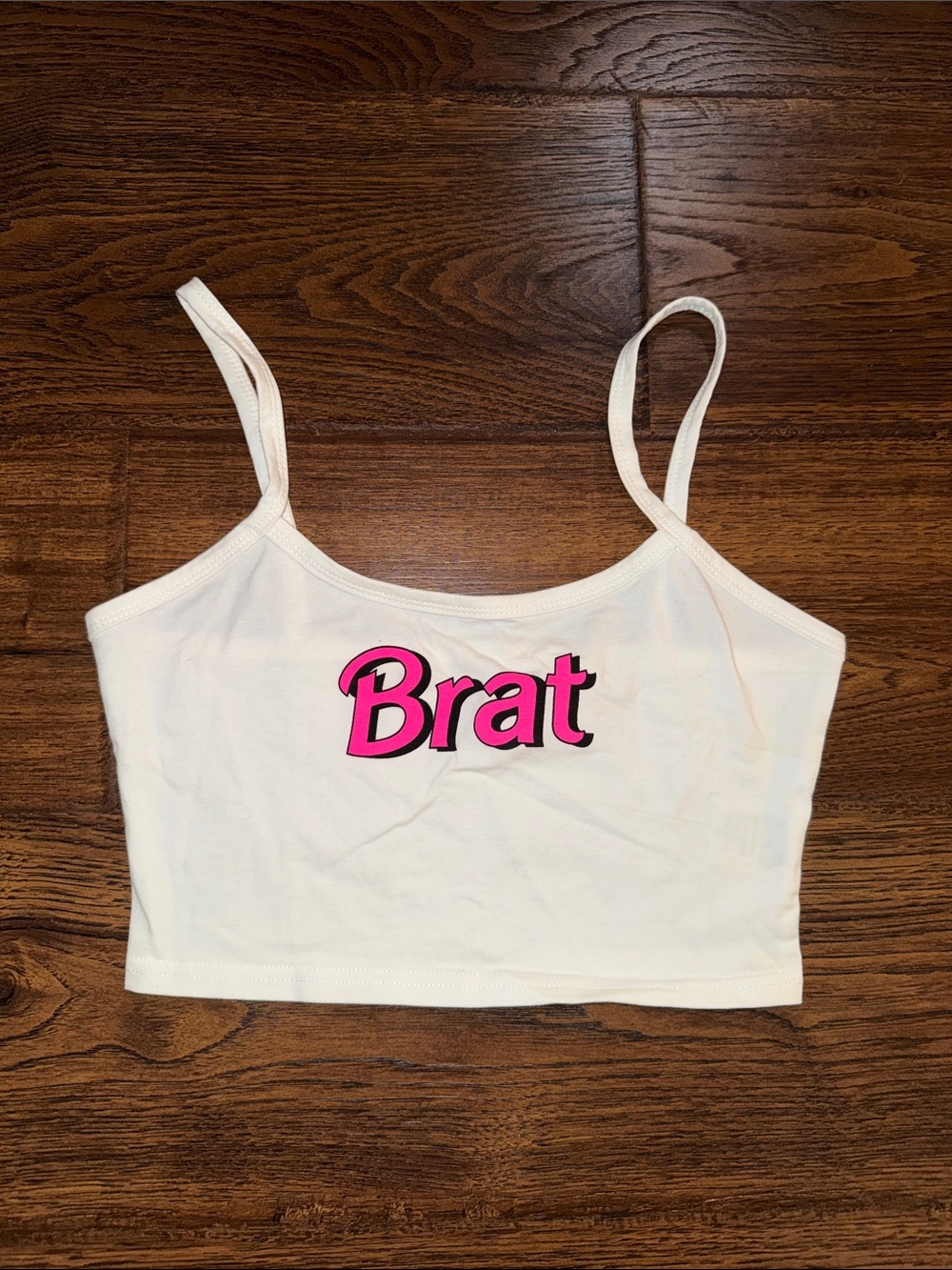 SHEIN White Tank Top with Pink 'Brat' Graphic